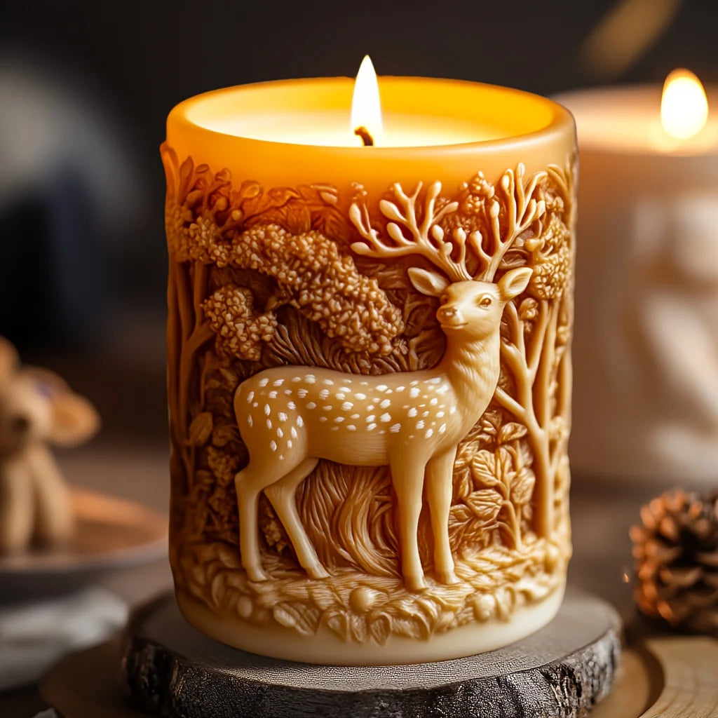 DIY elk relief cylindrical candle silicone mold sika deer flower relief resin mould Forest sika deer gypsum molds Christmas gift