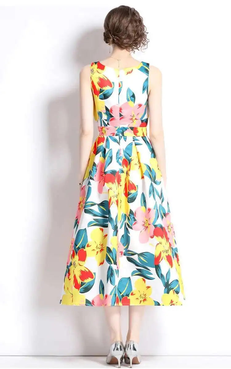 JAMERARY New Summer Hoilday Floral Midi Dress Women Printed A Line Long Vestidos