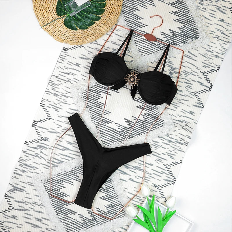 Sexy Micro Bikinis 2025 Women Halter Brazilian Bikini Set Female Pleated Swimsuit New Triangle Swimwear Beach Wear Bathing Suit