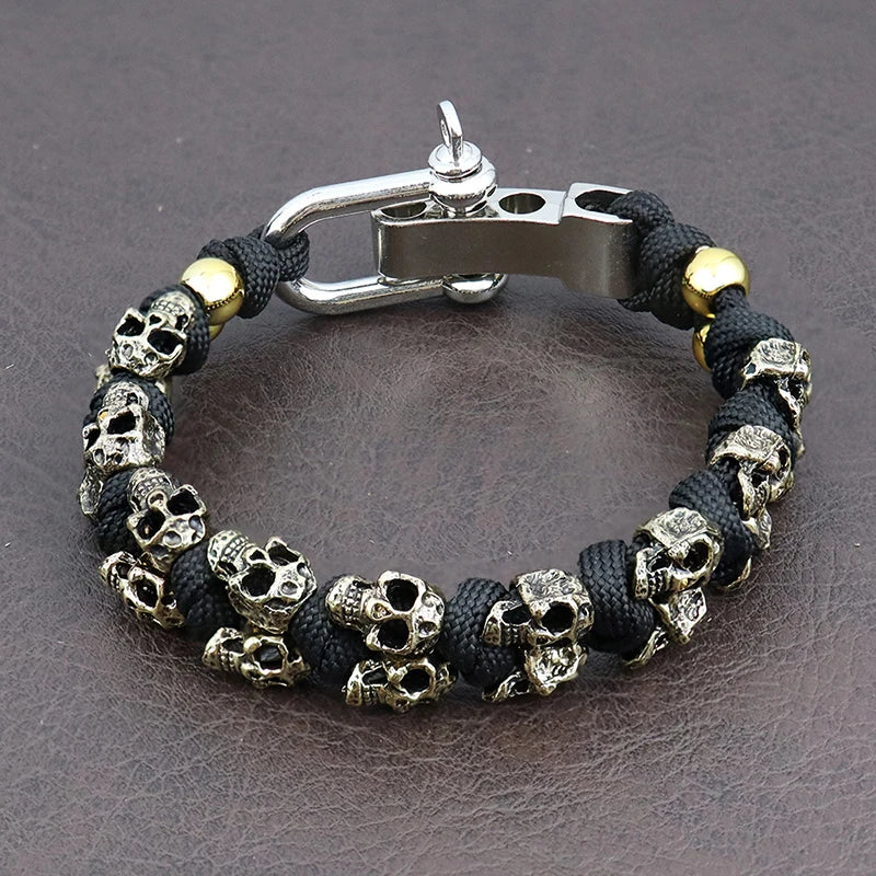 Trendy Popular Skull Bracelets for Men Gift Vintage Adjustable Woven Bracelet Punk Rock Charm Male Jewelry Accessories Wholesale