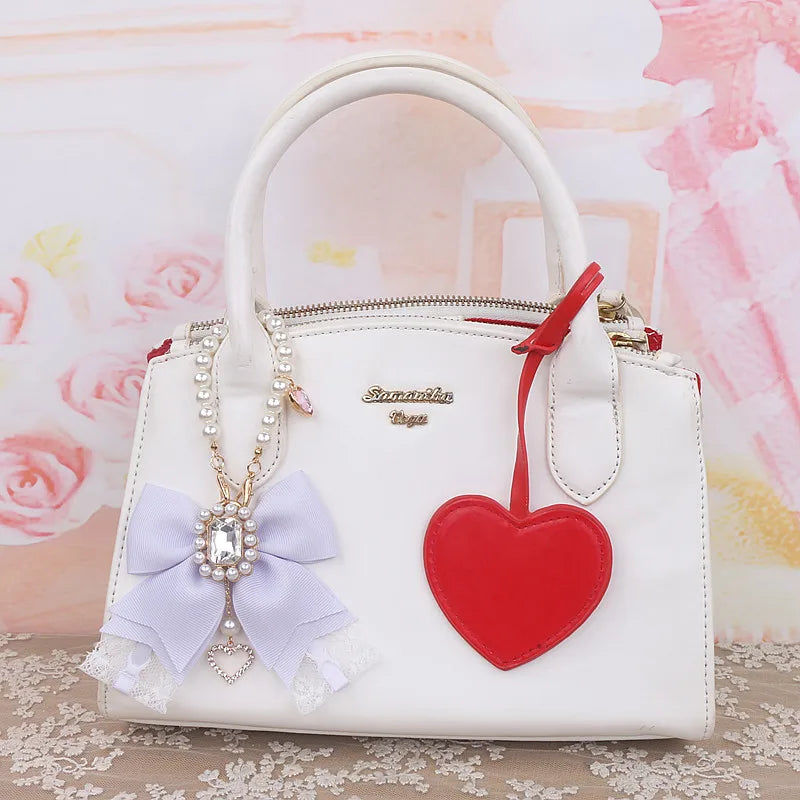 Japanese Sweet Cute Handmade Rhinestone Bow Hairpin Pearl Lace Hairclips Lolita Women Girls Side Clip Bag Pendant Handbag Charms