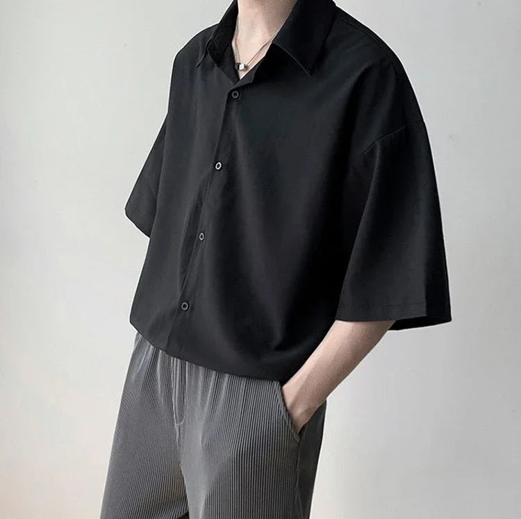 Clothes Short Sleeve Black Male Top Plain Men's Shirt And Blouse With Collar Korean Style Xxl Luxury Summer Original Silk Luxury