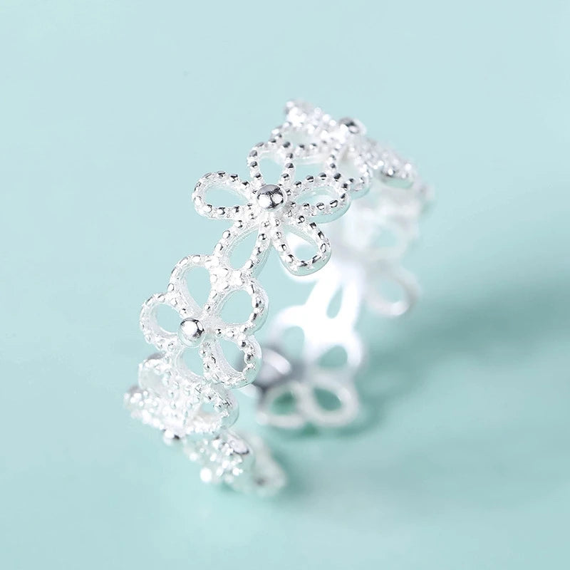 Vintage Rose Flower Rings For Women Korean Style Adjustable  Sakura Princess Finger Ring Bride Wedding Engagement Party Jewelry