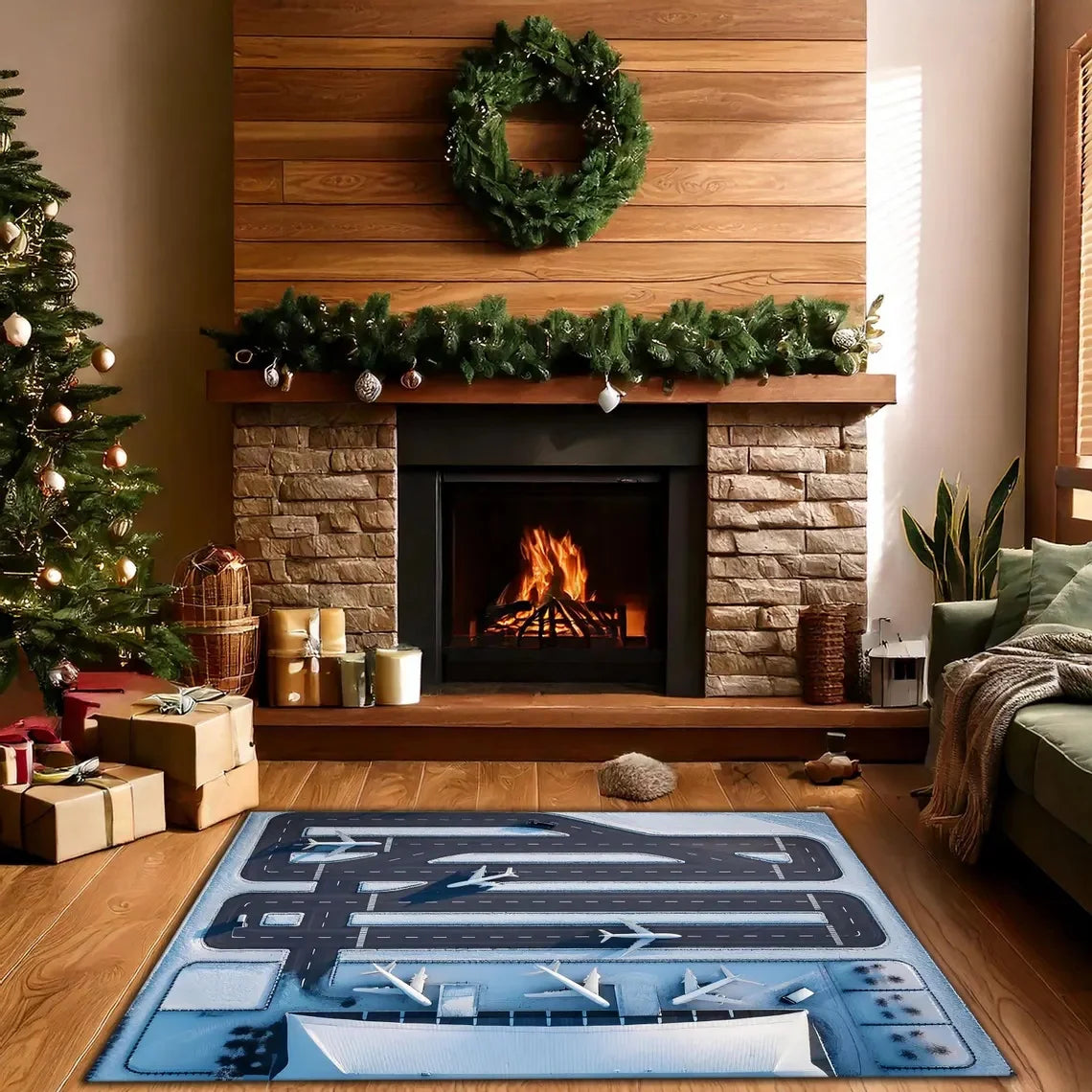 Airport Overlooking Map Theme Carpet for Living Room Decor Kid's Play Mat Sofa Rug Bedroom Bedside Rug Man's Cave Christmas Gift