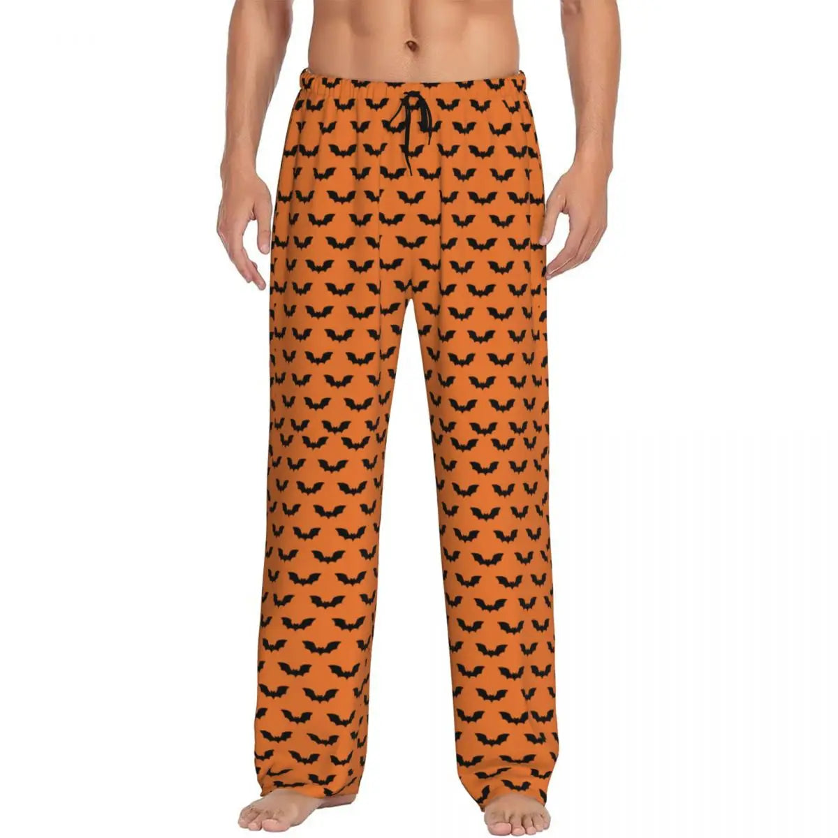 Custom Cute Spooky Halloween Bats Black And Purple Pajama Pants for Men Lounge Sleep Drawstring Sleepwear Bottoms with Pockets
