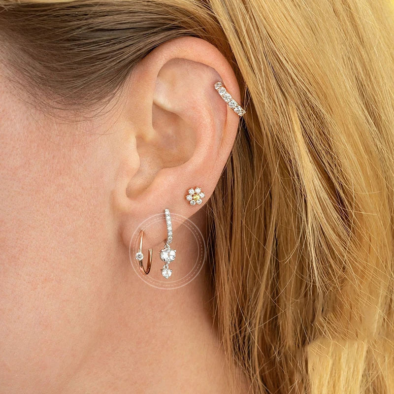 New Design Stainless Steel Cubic Zirconia Chain Hoop Earring For Women Square Water Drop Punk Cartilage Earring Piercing Jewelry
