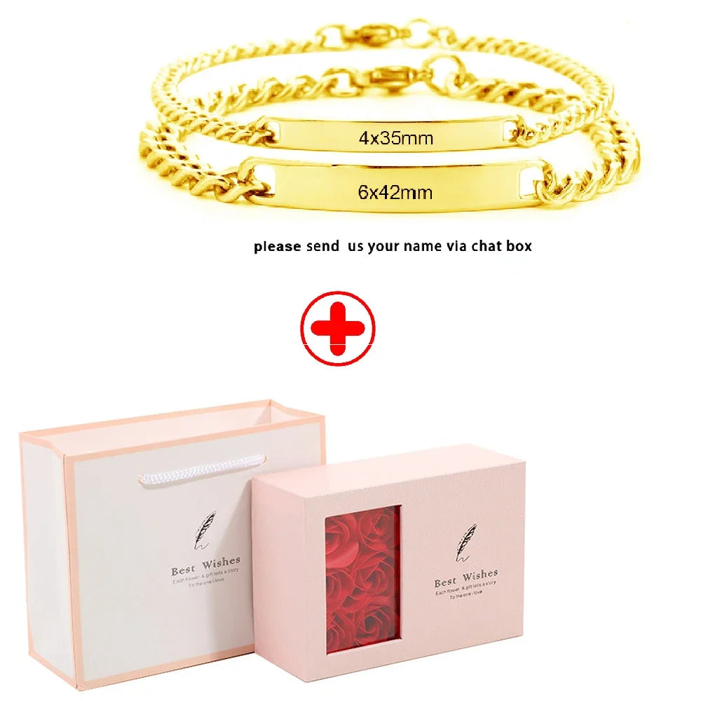 2pcs/set Customized Name Bracelet Made of Stainless Steel Couple Gift Included Jewelry Box Supports Dropshipping 2025 Hot