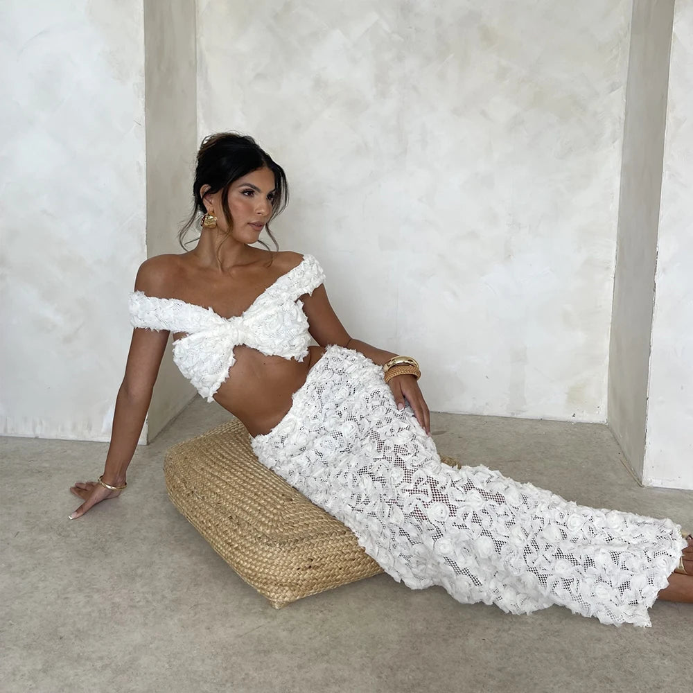 Sexy White Lace 3 pieces Bikinis Women Swimsuit 2024 Swimwear Bathing Suit Beachwear With Lace Skirt Bikini Set Biquini female