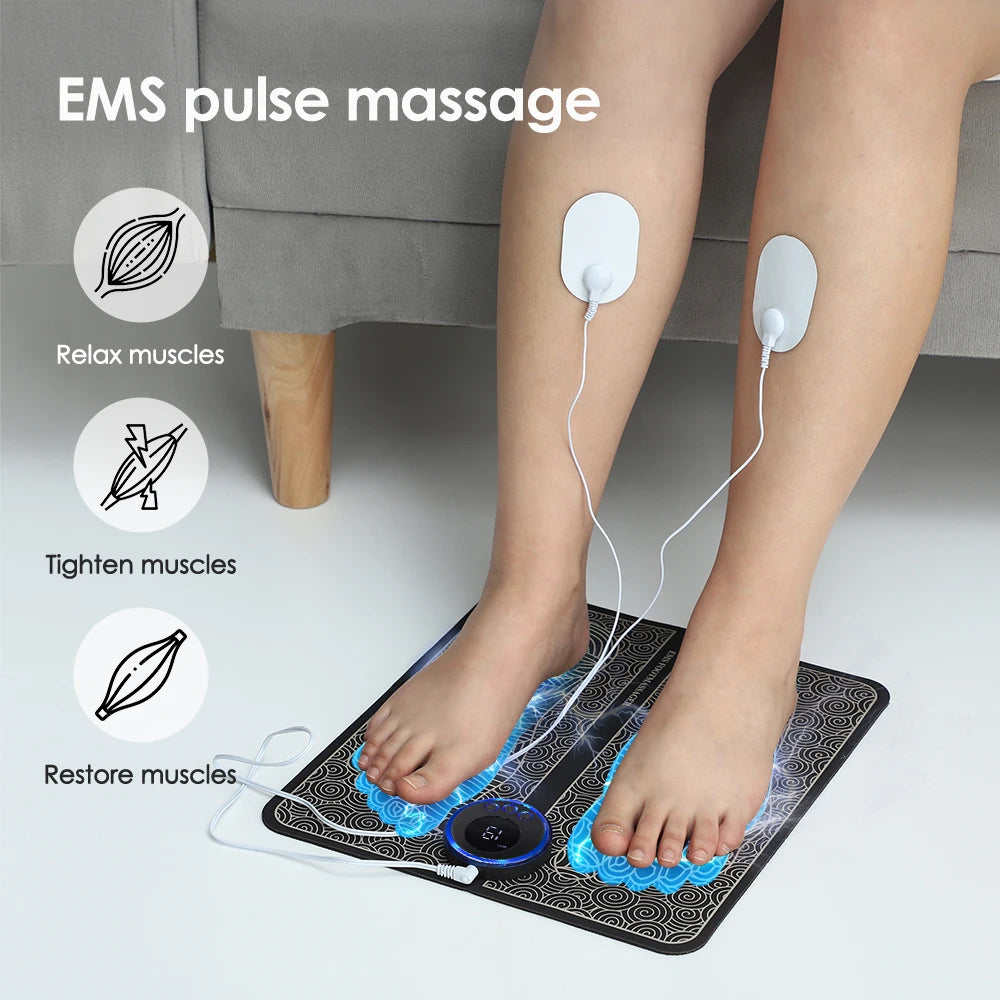 Electric Foot Massager With Electrode Patch Muscle Stimulation Blood Circulation RF EMS Pulse Foot Massage Mat Physiotherapy Pad
