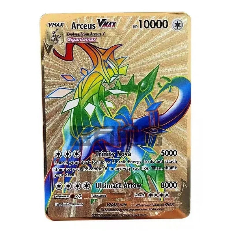 Pokemon Metal Card 10000 Points Arceus Charizard Raichu Super Card Golden English Mewtwo Vmax GX EX Christmas gift