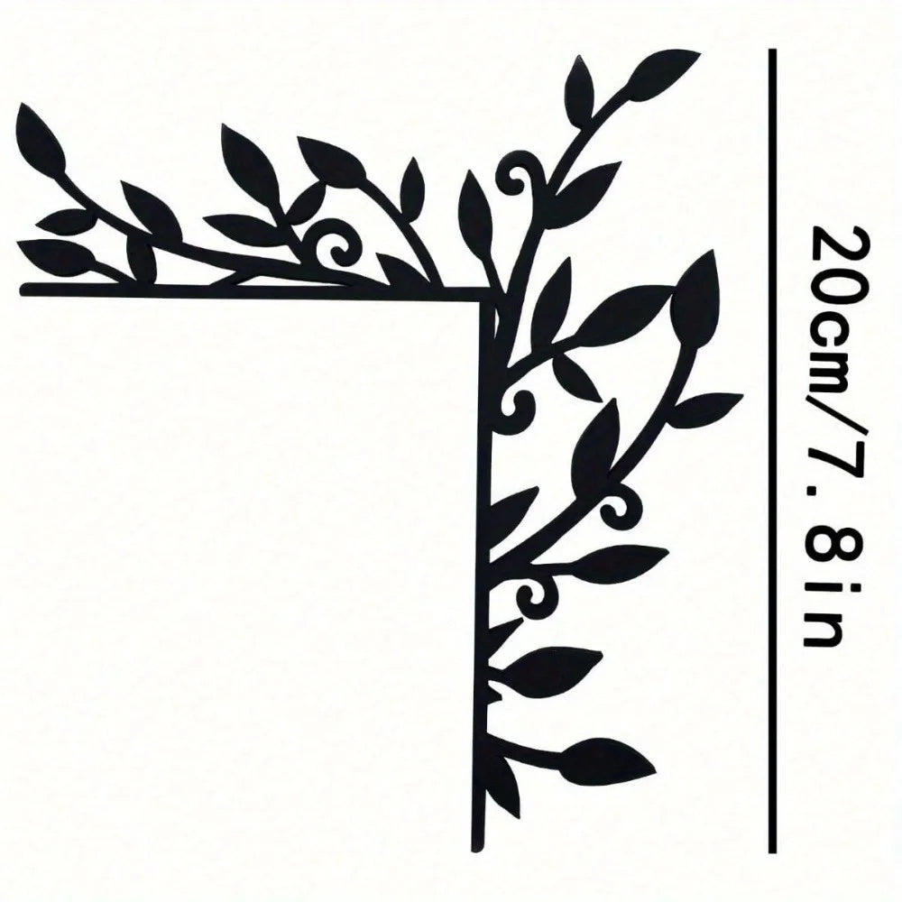 1PC Right Angle Plant Metal Wall Sculpture|Sleek Black Iron,Waterproof,Rustproof,Halloween&Christmas Gift,Bedroom/Room Decor