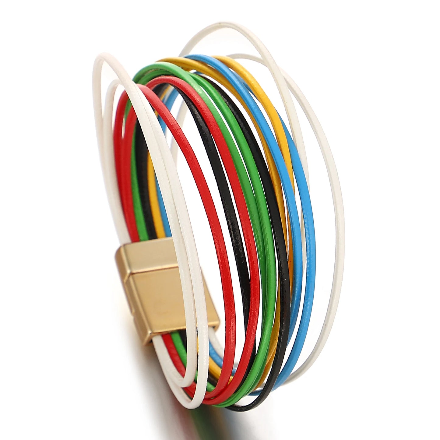 ALLYES Multicolor Rainbow Leather Bracelet Party Jewelry Gifts Fashion Multilayer Slim Strips Wrap Bangle Bracelets for Women