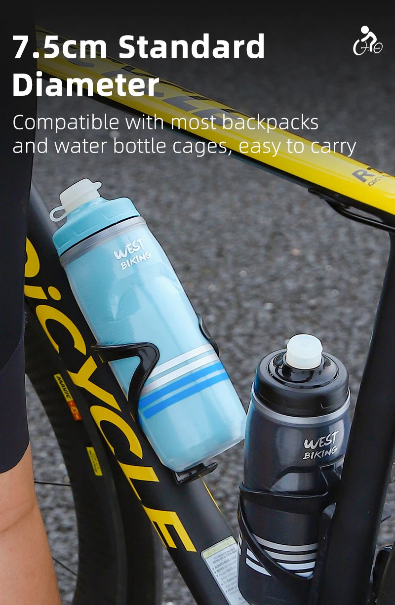 WEST BIKING 620ML Bicycle Bottle MTB Road Bike Water Bottle Outdoor Sports Plastic Drink Cycling Cold Insulation Water Bottle