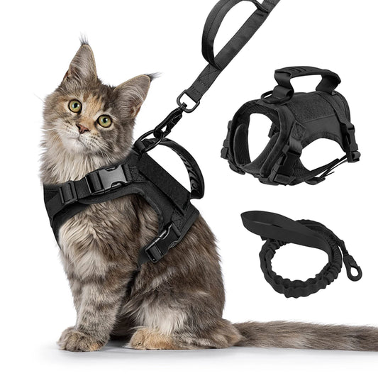 Tactical Cat Harness with Leash Set Puppy Walking Escape Proof Adjustable Pet Vest withControl Handle For Large Cats Small Dogs
