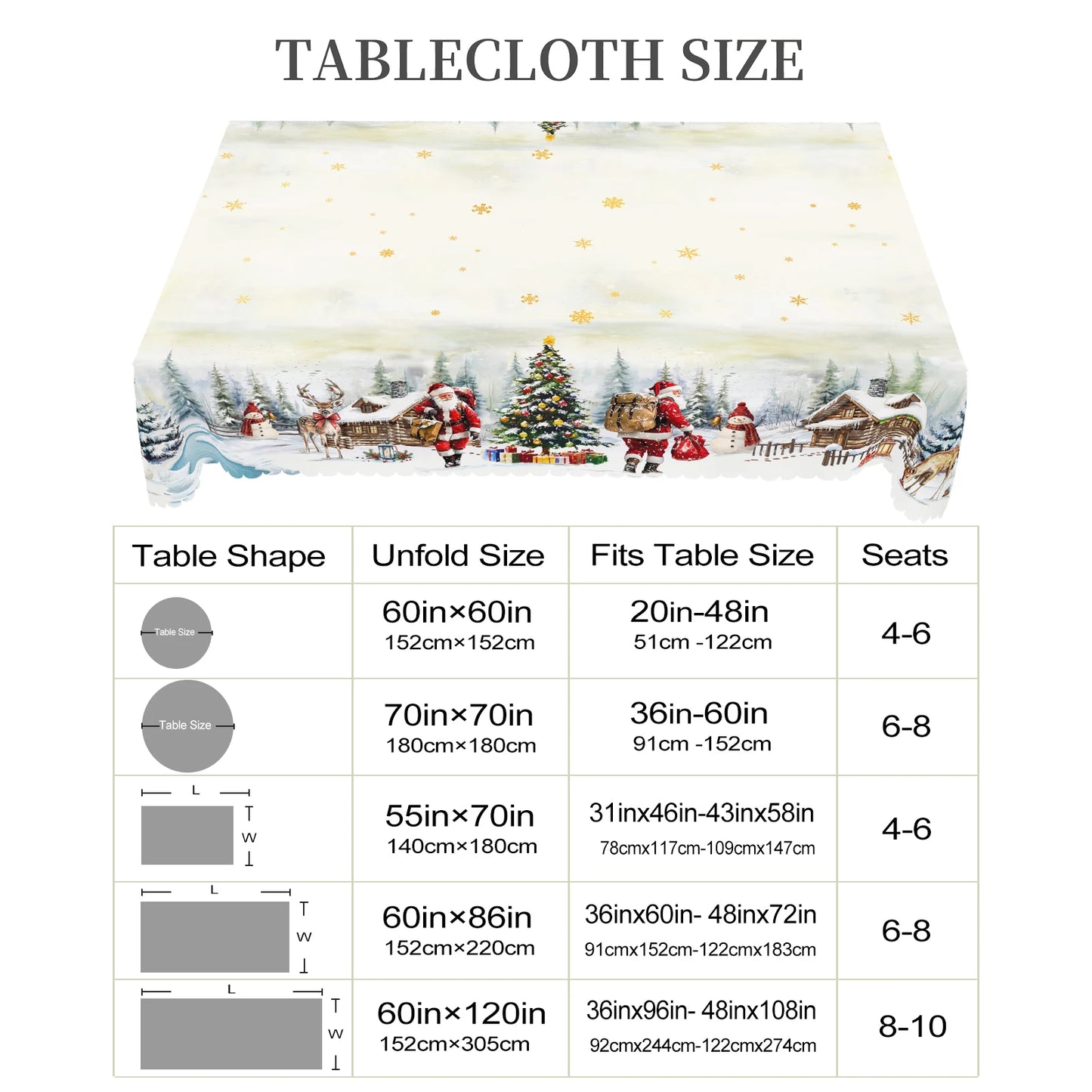 1 Piece of Christmas Round and Rectangular Tablecloths, Available in Various Sizes, Snow Christmas Gift Pattern Party Decoration Tablecloths, Christmas Party Garden Tablecloths for Christmas Home Kitchen, Restaurant Terrace I