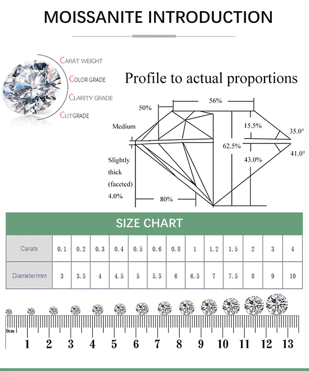 2 Carat Classic Moissanite Stud Earrings 925 Sterling Silver For Women 6-Claw D Color Sparkling Diamond Round Ear Studs with GRA