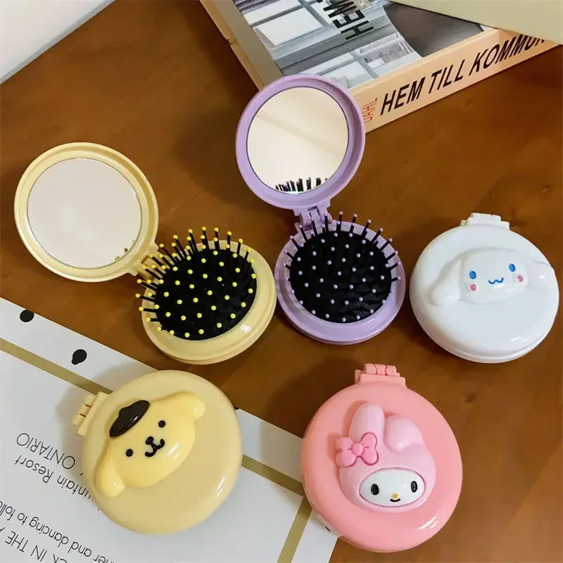 New Hello kitty Kuromi My melody  cartoon foldable comb mirror one-piece creative student portable dormitory make-up mirror