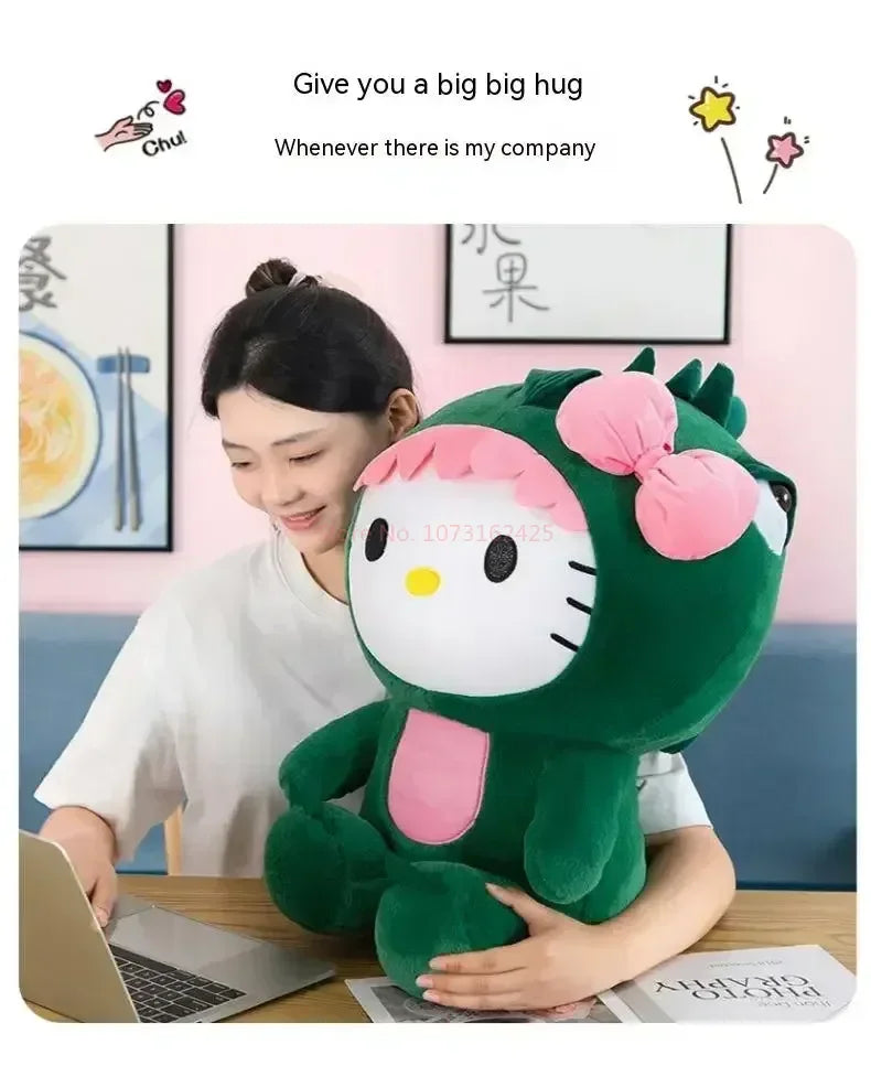 Sanrio Dinosaur Hello Kitty Plush Toy Kawaii Anime Kitty Plushie Pillow Cute 35/50/65cm/80cm Cartoon Stuffed Doll Christmas Gift