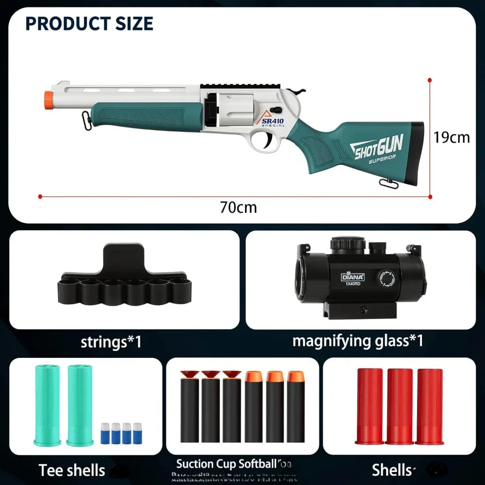 Soft Bullet Toy Guns Foam Revolver Blaster with Sight, Educational Outdoor Shooting Game Shotgun Model for Kids Christmas Gift