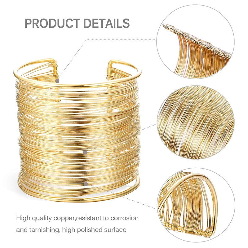 FTCY 6 Pcs Cuff Bangle Bracelet for Women Gold Color Open Wide Wire Bracelets Women's Wrist Cuff Wrap Bangles