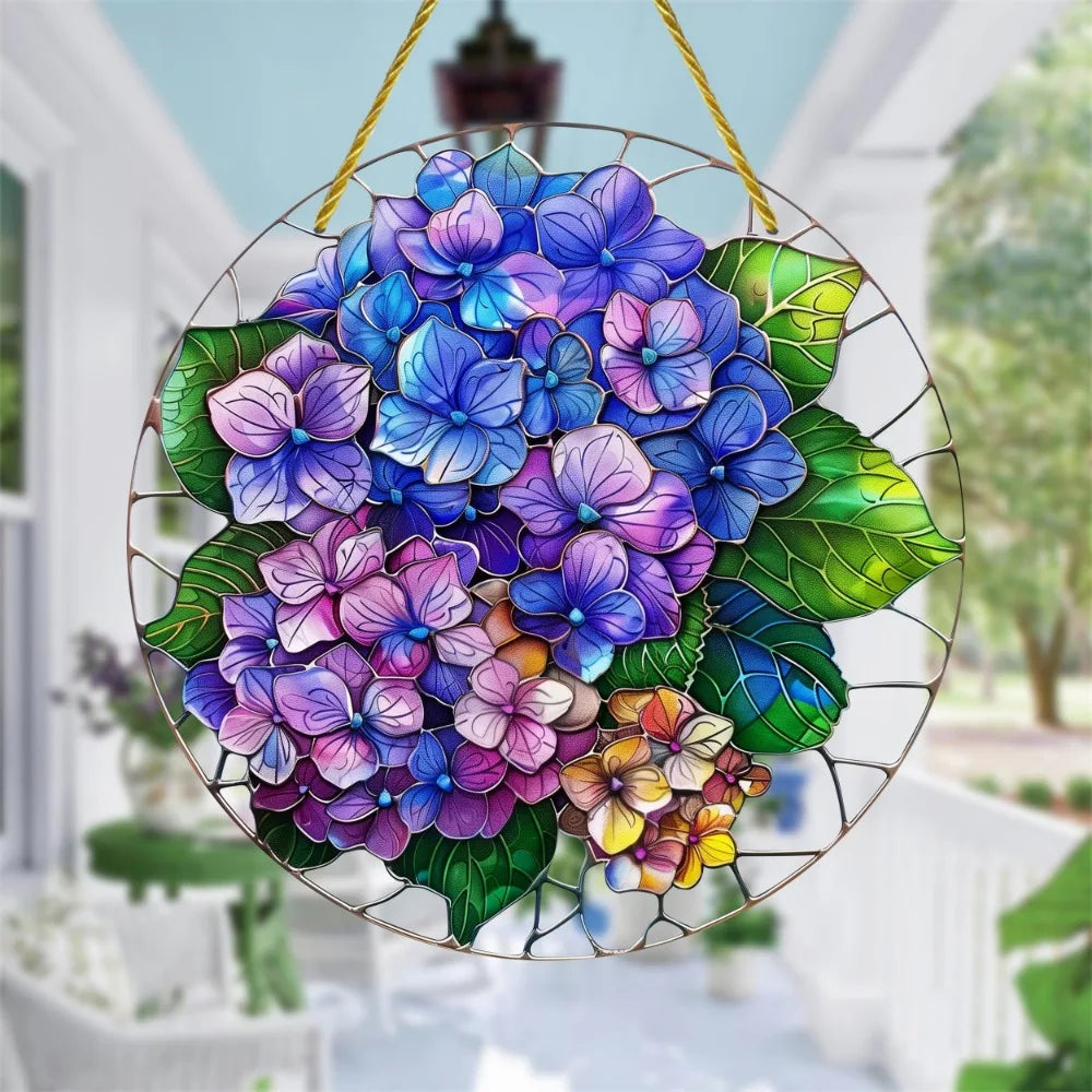 Flower Suncatcher, Stained Window Hanging, Acrylic Sign, Winter Decor, Round Sign, Wreath Sign, Wreath Center, Christmas Gift