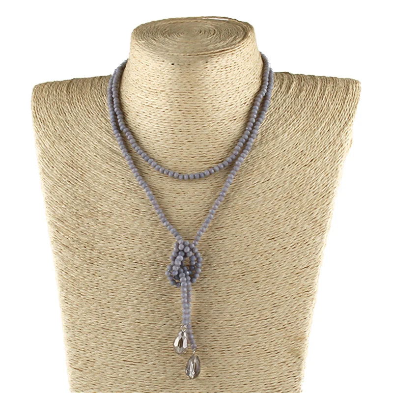 Mini Brown Crystal Beads Statement Necklaces Glass Beads Neck Long Water Drop Necklace