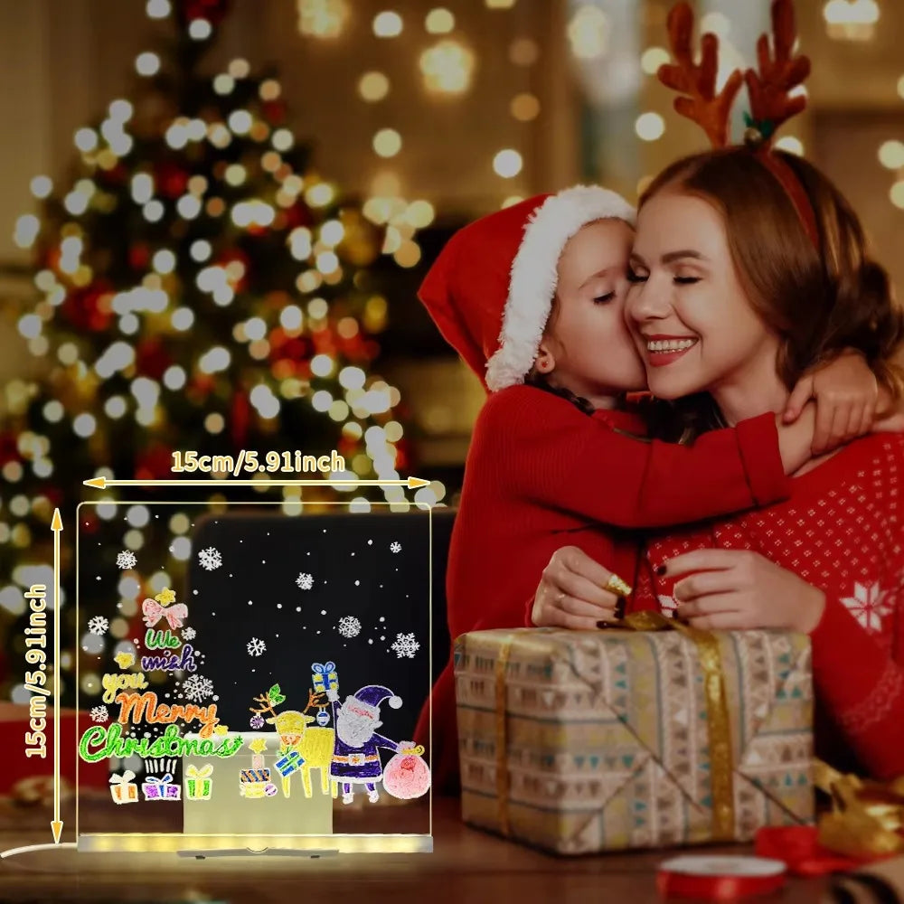 LED Message Board DIY Graffiti Drawing Boards Warm Light USB Plug in Acrylic Kid Painting Board Birthday Christmas Gift Children