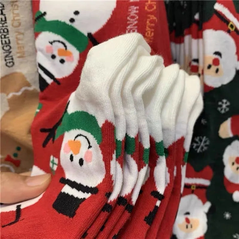 (1/4 Pair) Red Snowman Christmas Socks Gingerbread Man Christmas Mid Socks Christmas Gift Socks Autumn and Winter Warmth