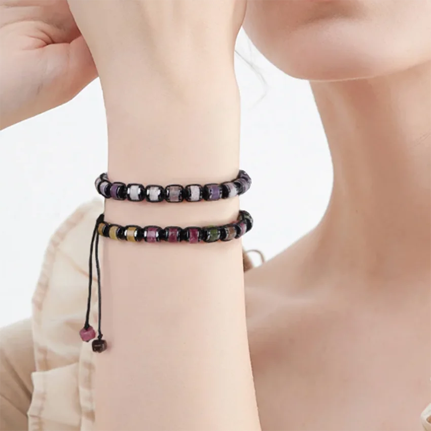 Handmade Braided Crystal Stone Bracelets For Couple Natural Amethyst Tourmaline Rope Macrame Adjustable Women Bracelet Jewelry