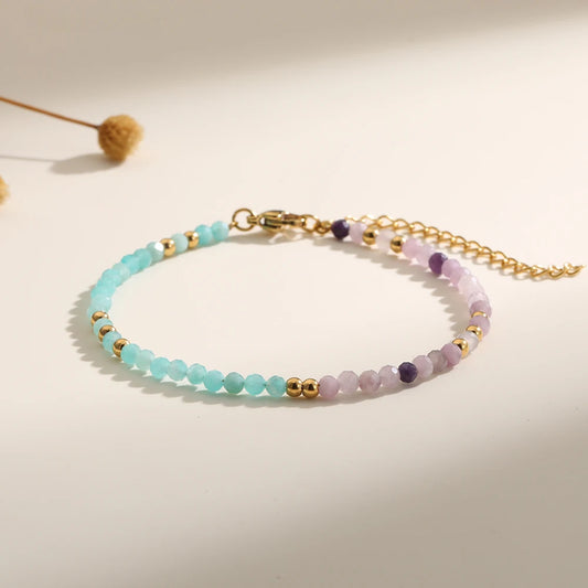 Two-color Nature Stone Beaded Bracelet Fashion Gold Color Faceted Spacer Jewelry For Women With Staniless Steel Clasp Party Gift