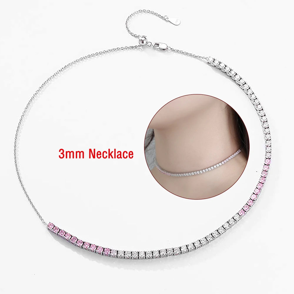 2.5/3mm Round Rainbow Tennis Necklace Bracelet for Women S925 Silver Colorful High Carbon Diamond Clavicle Choker Fine Jewelry