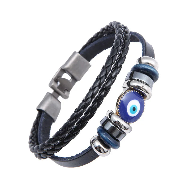 Vintage Genuine Leather Bracelet for Men Handmade Woven Bracelet Magnetic Clasp Wrap Bracelet Homme Hand Jewelry Accessories New