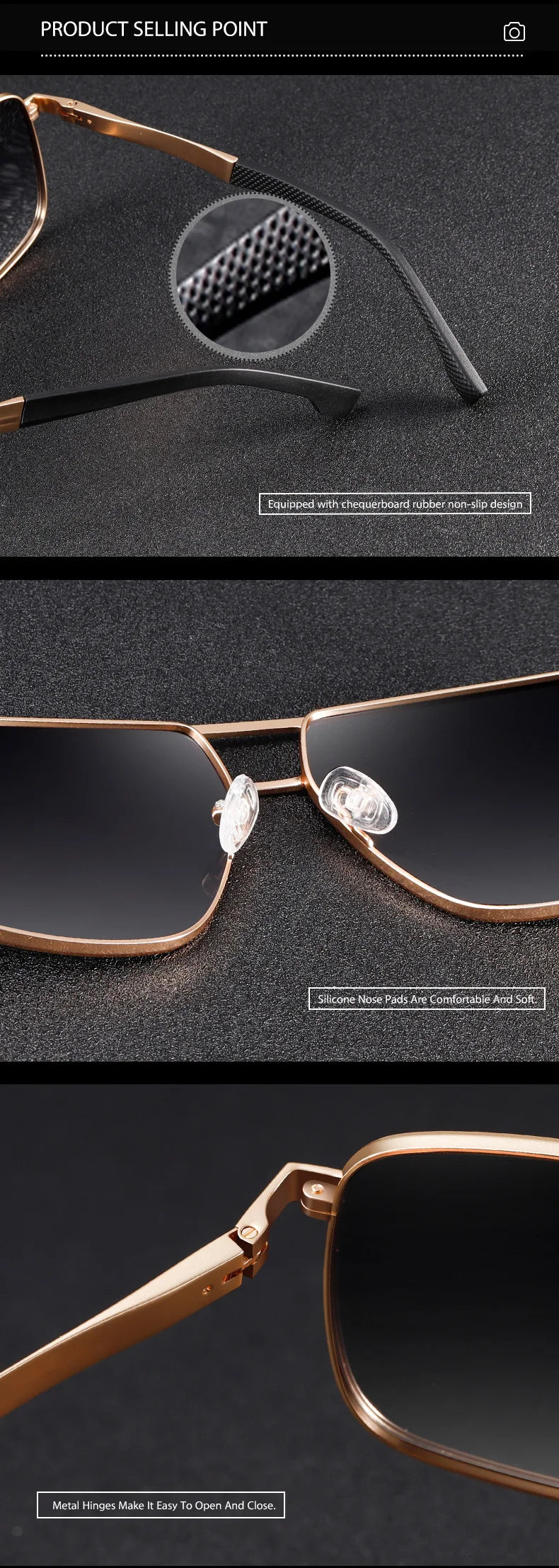 Men Sunglasses UV400 Polarized Sun Glasses Metal Square Eyeglasses Frame Driving Fishing Cycling Goggle Anti Glare Shade Eyewear