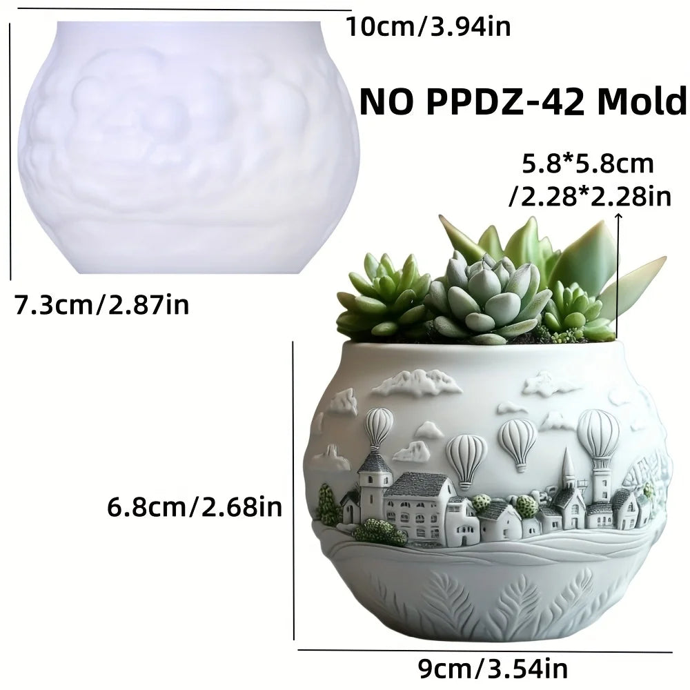 Windmill Town Succulent Plant Pot Silicone Mold  Windmill Town House Relief  Flower Pot Resin Mold Dream house storage box molds