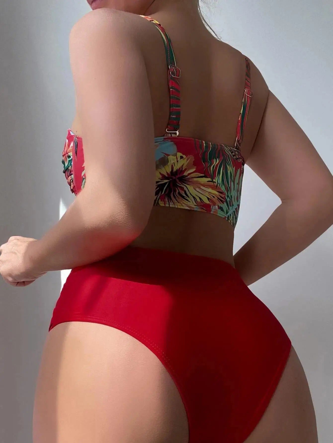 Cikini-Tropical Print Criss Cross Push Up Bikinis Set, High Waist Split Swimwear, Summer Swimsuit, Bathing Suit for Women, 2 Pcs