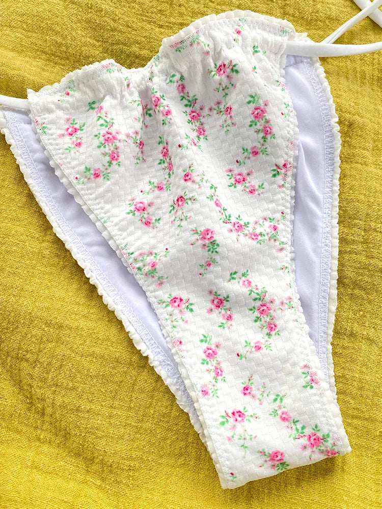 Floral Print Bikinis Low Waist Swimsuit Sexy Swimwear Women 2024 Triangle Bathing Suits Triangle Biquini Micro Thong Beachwear