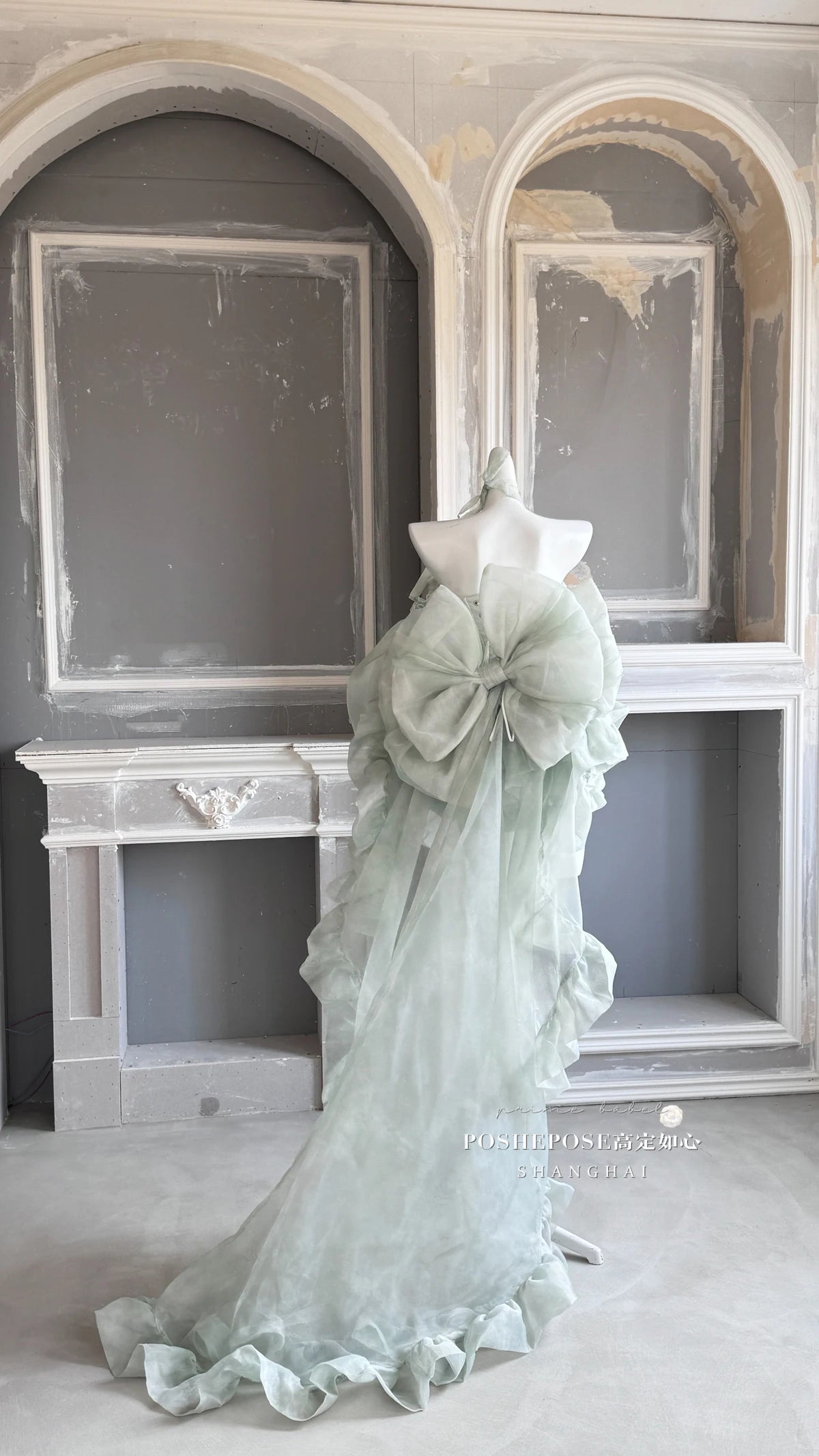 High Street Women's Mint Green Strapless Bowknot Sweet Fairy Organza Dress 2024 New Elegant Big Bow Trailing Party Wedding Dress