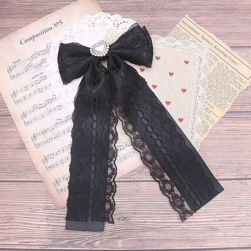 Girl Accessories Beaded Handmade Japanese Style Bow Tie Sweet Cute Mine Lace Big Bow Love Pearl Bow Tie for Women Femme