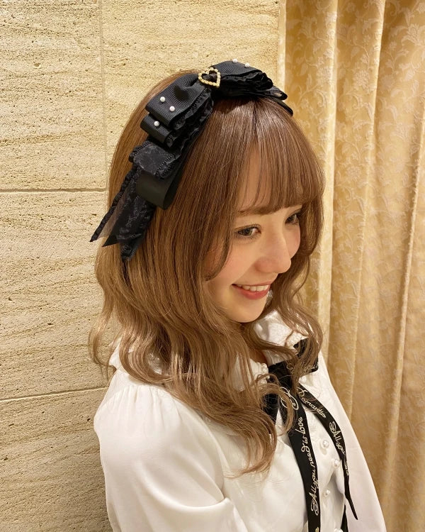 Sweet Beaded Yarn Ribbon Bezel Headwear Women Girls Vintage Big Bownot Hairband Wide Hairclip Headdress For Hairpin Accessories