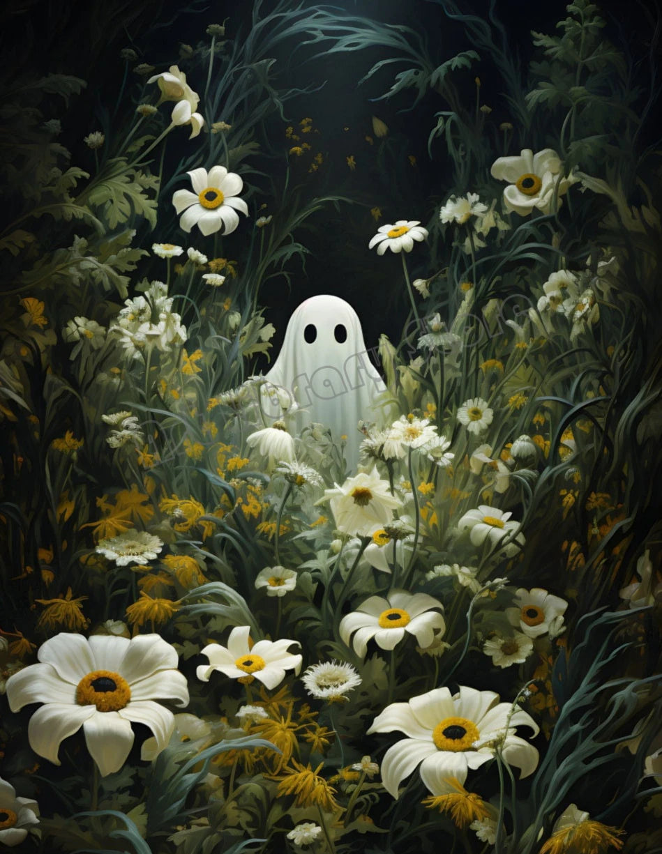 Spooky Halloween Town Folk Magical Forest Ghost Pumpkin Illustration Poster Canvas Painting Wall Pictures Holiday Home Decor