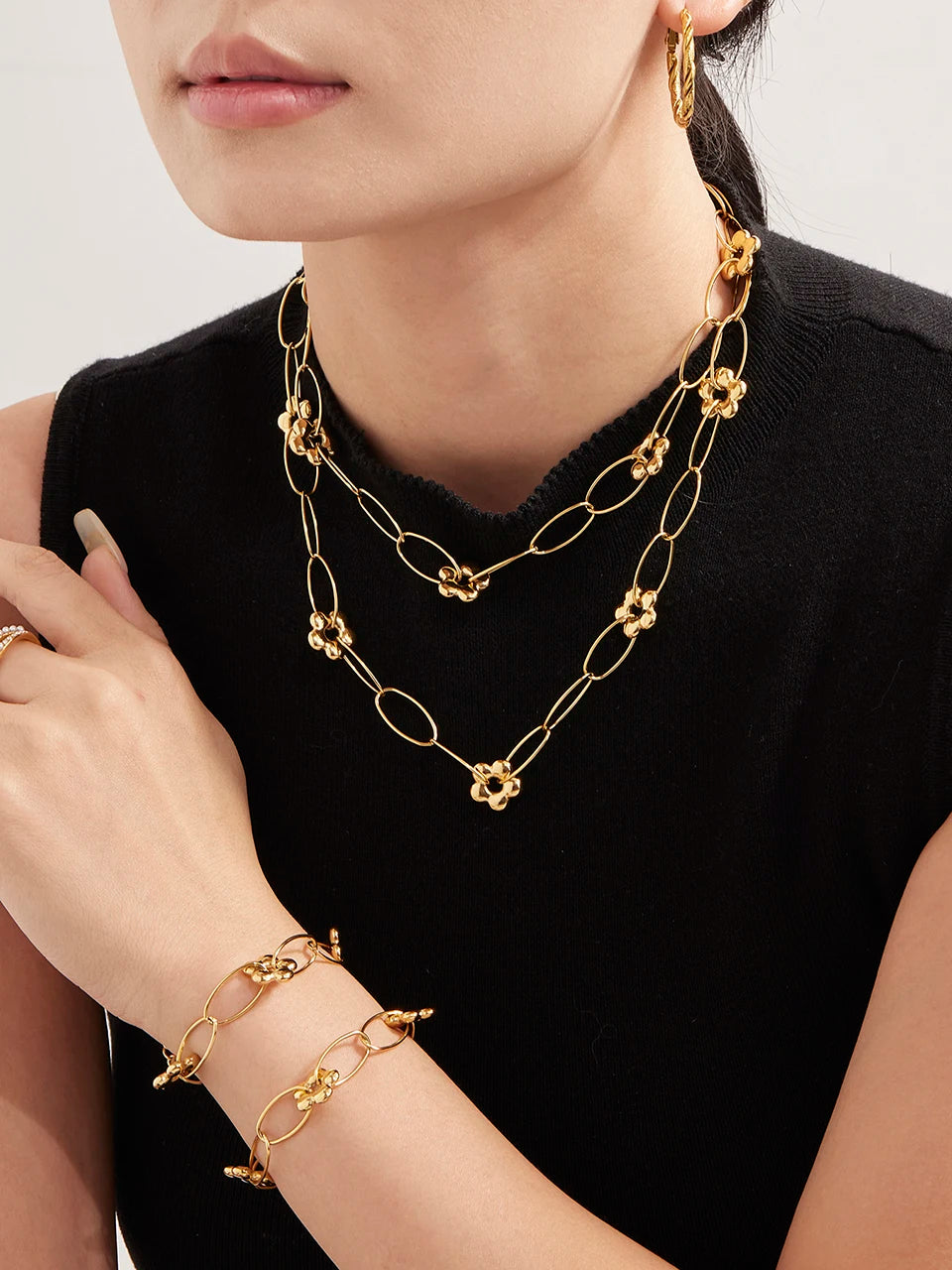 Chain Necklace Bracelet In Stainless Steel With 18k Gold Plated Waterproof Non Tarnish Bracelets Necklaces Jewelry Set For Women