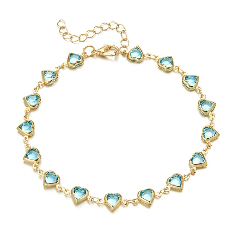 Exquisite Boho Candy Color Heart Shaped Crystal Bracelet for Women Fashion Charm Zircon Butterfly Pearl Metal Chain Bracelets