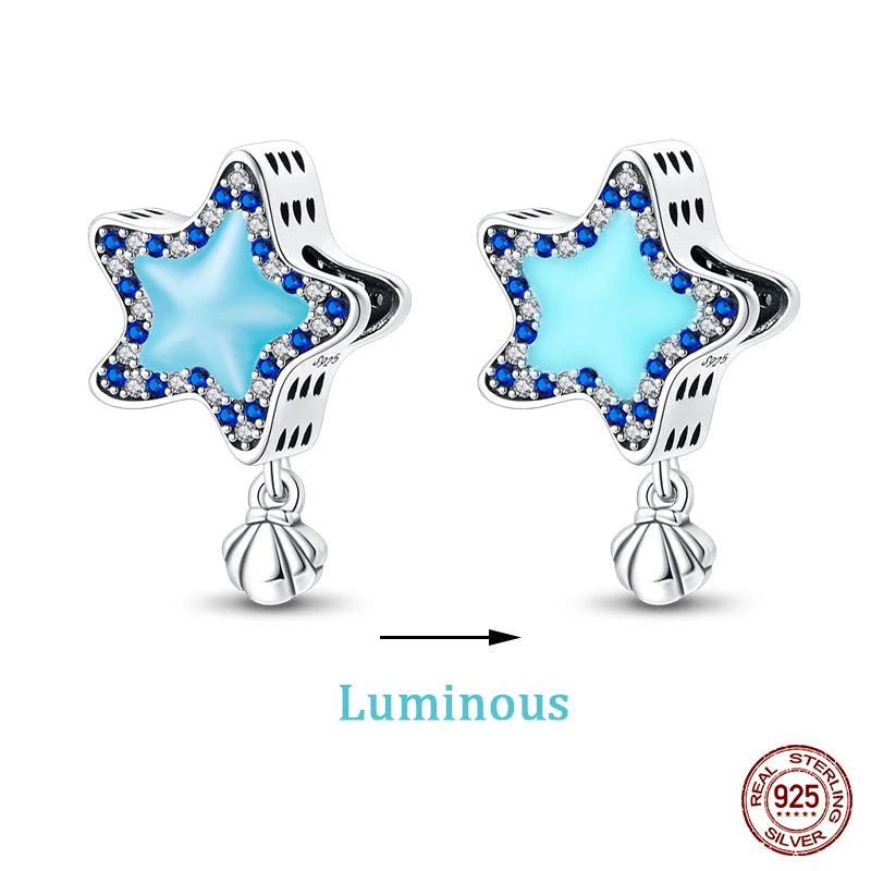 New 100% 925 Sterling Silver Ocean Luminous Sea Turtle Dolphin Octopus Charms Beads Fit Qikaola Original Bracelets DIY Jewelry