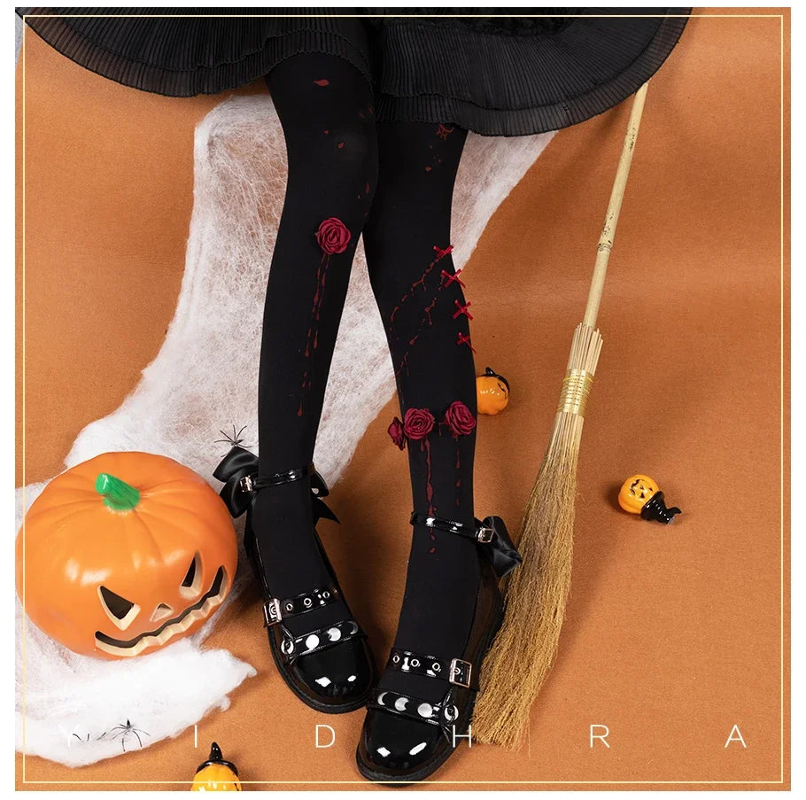 Japanese Gothic Lolita Halloween Party Pantyhose Thigh High Socks Long Compression Socks Ladies Sexy Cotton Stocking Socks