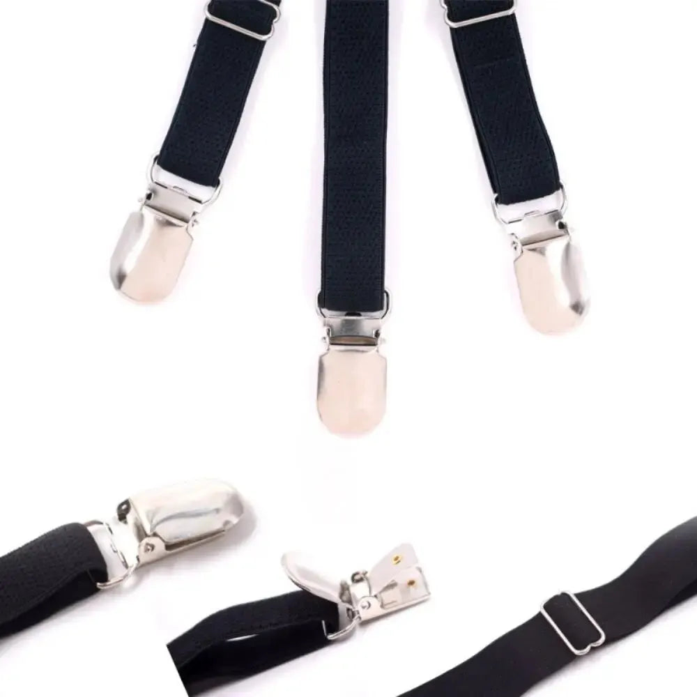 Men's Shirt Garters Adjustable Elastic Leg Suspenders Shirt Holders Straps Belt Crease-Resistance Non-slip Locking Clamps Black