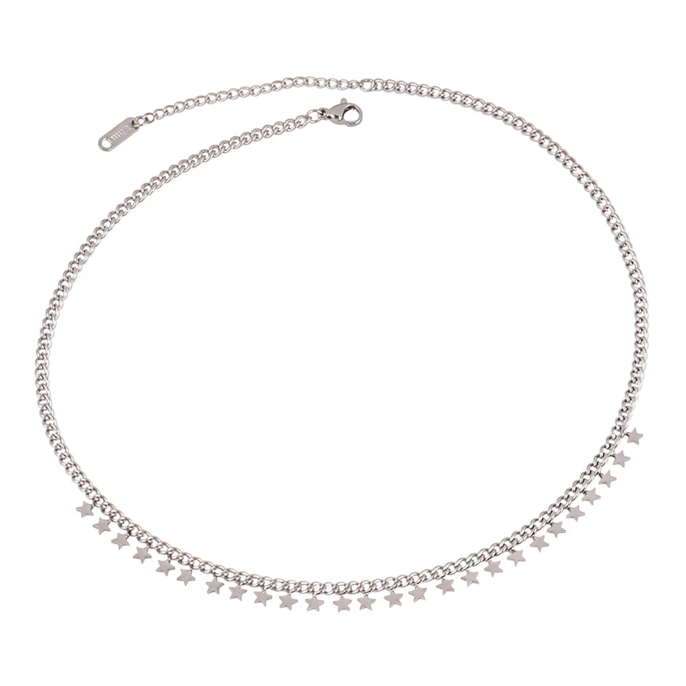 Trendy Stainless Steel Necklace For Women Gold Silver Color Round Geometric Pendant Necklace Choker Snake Chain Necklace Jewelry