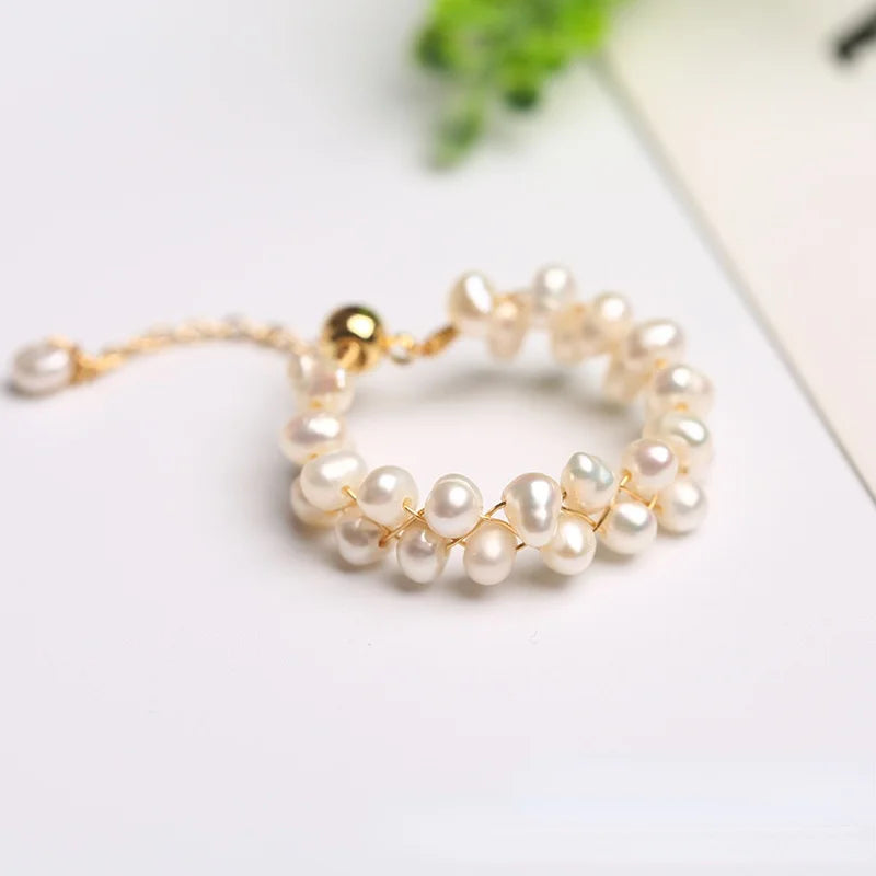 Natural Crystal Ring For Women Agate Tourmaline Moonstone Pearl Faceted Adjustable Winding Wire Ring Wedding Jewelry