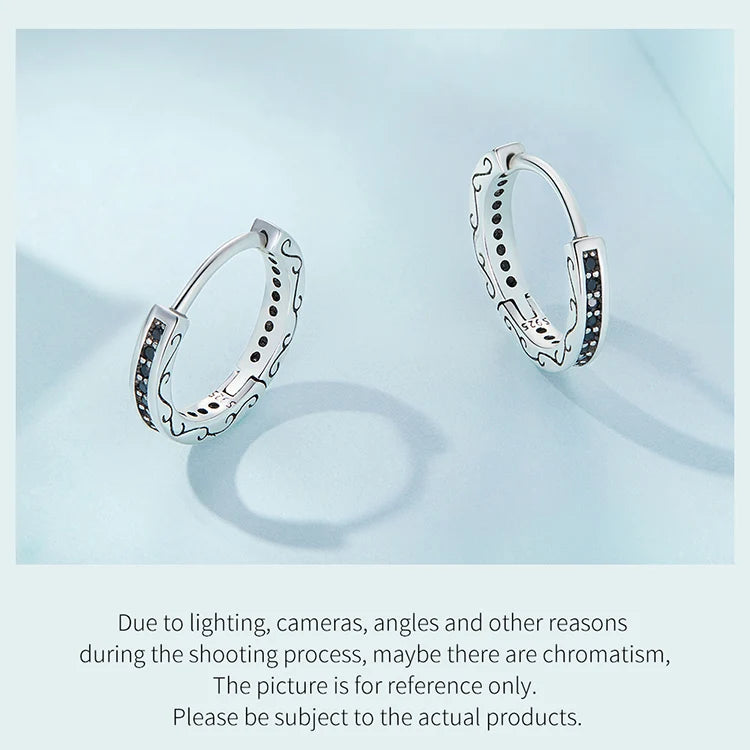 Bamoer 925 Sterling Silver Black Zircon Ear Clips	Pave Setting CZ European Style Earrings for Women Gift SCE1522