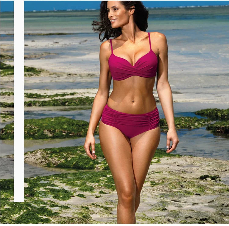 New Sexy Push Up Bikinis 2025 Women's Solid Color Swimwear Female Swimsuit Swimming Bathing Suits Bikini Set Beachwear Bather