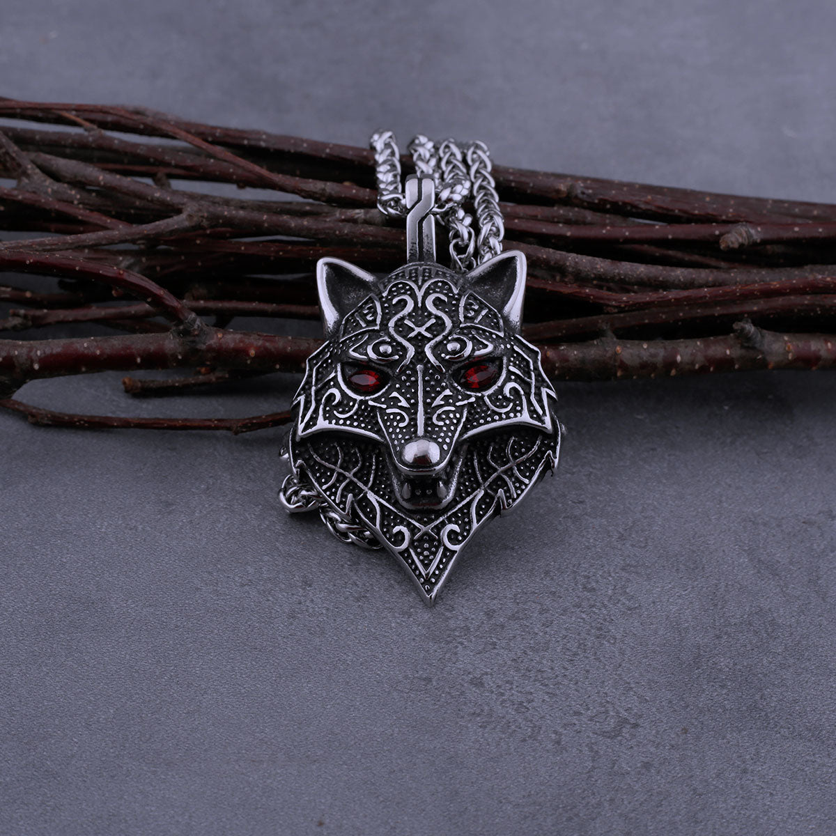 316L Stainless Steel Viking Nordic Wolf Head Men's Necklace Fashion Retro Boutique Versatile Hip Hop Biker Pendant Jewelry Gift